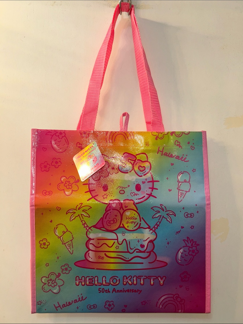 2024 Hello Kitty Hawaii 50th Anniversary Rainbow Colors Tote Bag